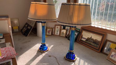 Vintage Marbro Lamp Co. Blue & Brass Table Lamps – Hollywood Regency