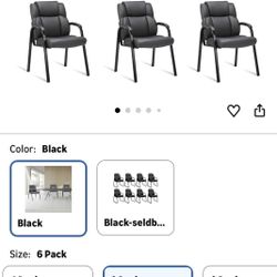 CLATINA Leather Guest Chair with Padded Arm Rest for Reception Meeting Conference and Waiting Room Side Office Home Black 6 Pack