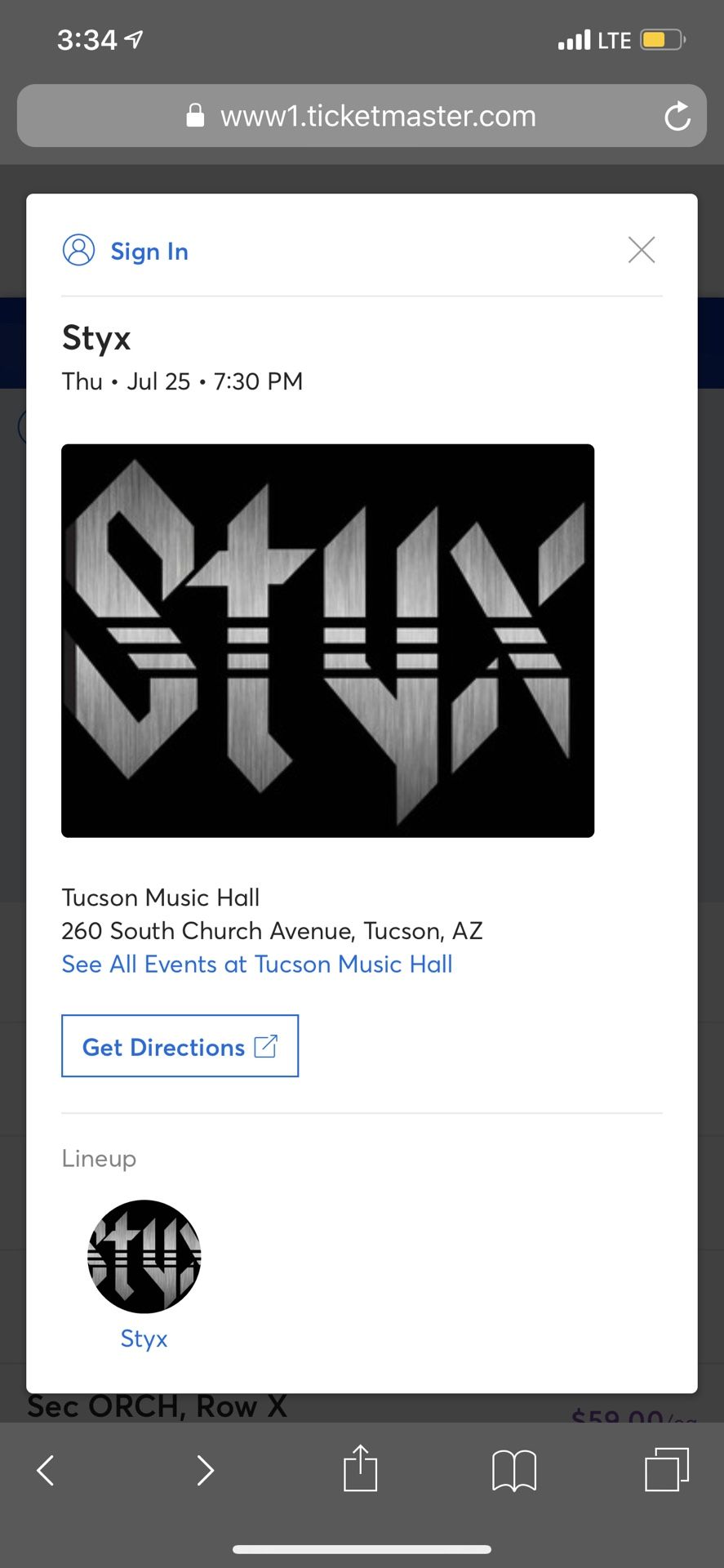2 tickets for Styx’s tonight lower level