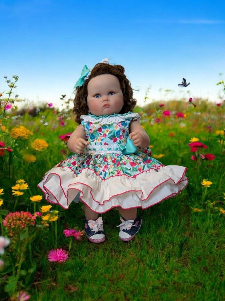 Green Floral Dress With Matching Headband (18-24 mos).