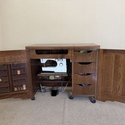 Vintage Wooden Sewing Machine Cabinet With Husqvarna Viking Sewing Machine $750 OBO