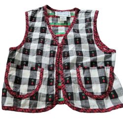 Vintage Catherine Rebecca Beet Vegetable Checkered Pocket Vest