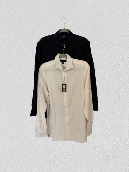 2 of $159 NWT Cremieux Men's Long Sleeve Button Down Cream & Dr. Navy Shirt, Sz L