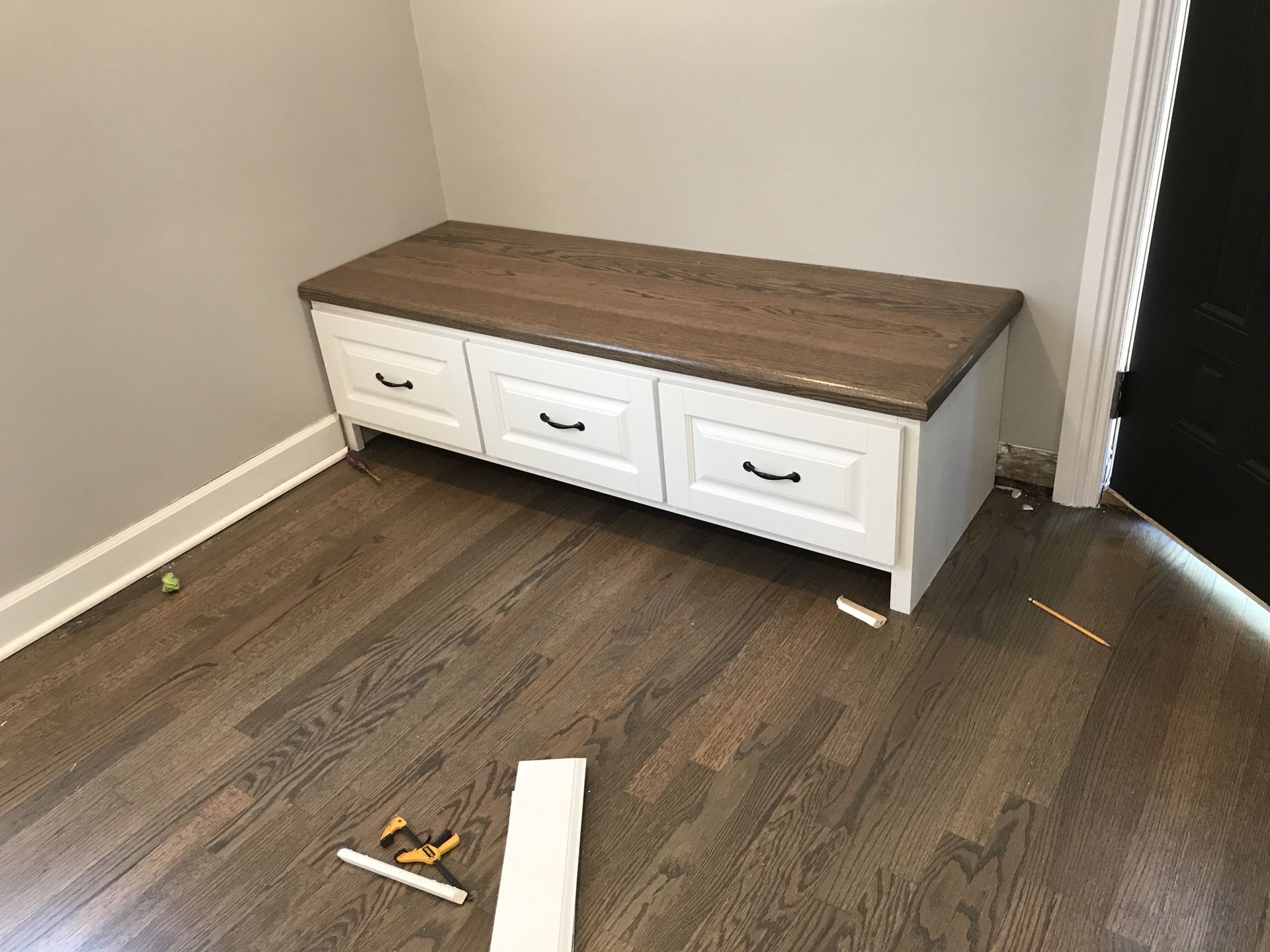 Mudroom lockers bench storage.