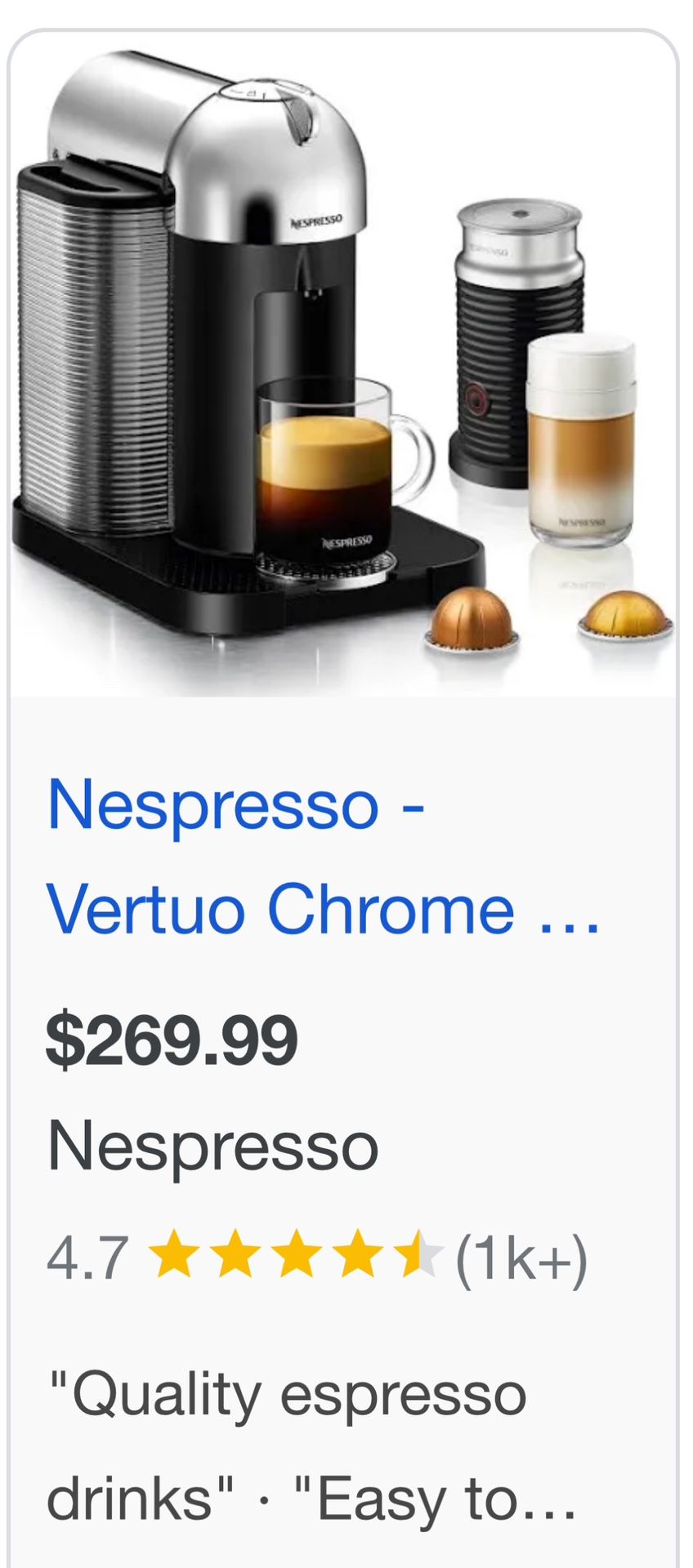 Nespresso Virtuo Chrome Brand New
