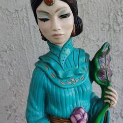 Vintage 1958 Enchanted Woman Asian Lady Oriental Statue Chalkware 2ft