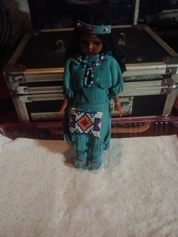 Vintage Carlson Doll Native American Shoshoni Princess With Baby Doll On Her Back For Sale.