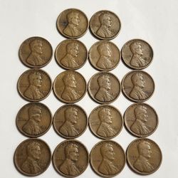 1919-S Wheat Cent Penny Coins - Total Of 18 Coins