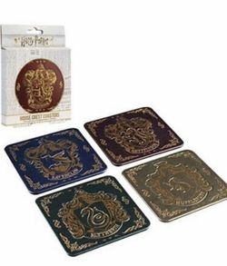 Harry Potter Hogwarts All 4 House Crest Tin Drink Coasters Set New