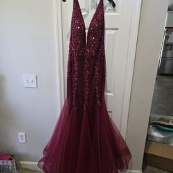 Jovani Burgundy Mermaid Dress Size 14