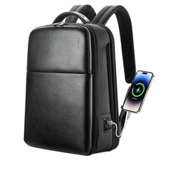 BOPAI Unisex Slim Genuine Leather Laptop Backpack Men for 15-15.6 inch Business