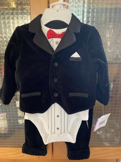 Charming velvet onsie tuxedo with velvet pants and jacket size 9m