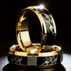 Men's Women's 8mm Tungsten Gold Black Dragon Celtic Knot Comfort-Fit Engagement Wedding Band 12