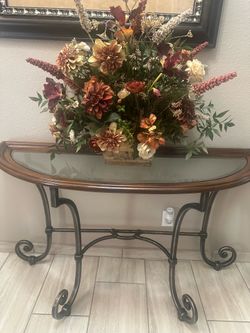 ETHAN ALLEN Demilune Wood Framed Console Table