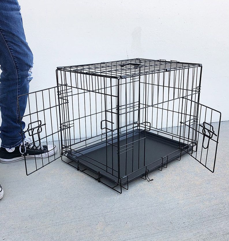 New in box $30 Folding 24” Dog Cage 2-Door Folding Pet Crate Kennel w/ Tray 24”x17”x19”