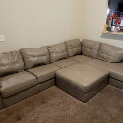 Leather L Shape Couch And Ottoman