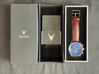 Vincero Chronograph Analog Dress Watch (Blue Dial / Brown Leather)