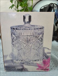 Fosforia Royal Lace Brilliant Cut Crystal Biscuit Barrel Cookie Jar W/Lid VTG 8"