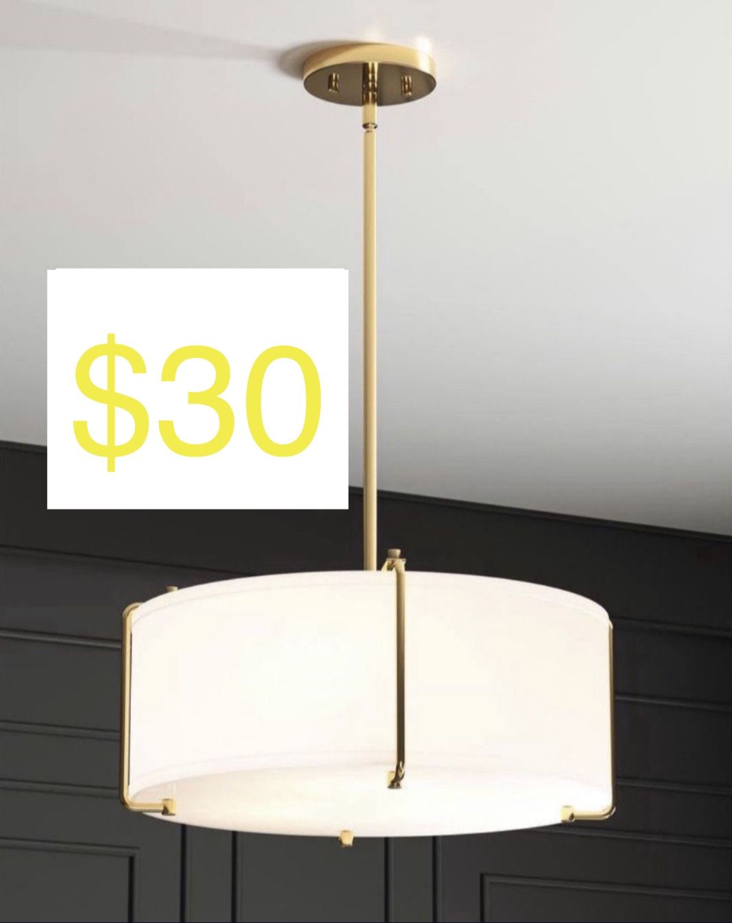 Home Decorators Collection Brookley 4-Light Brushed Gold Pendant with White Fabric Shade