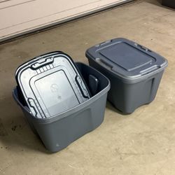 Three (3) 18 Gallon Storage Bins Totes Perfect For Garage