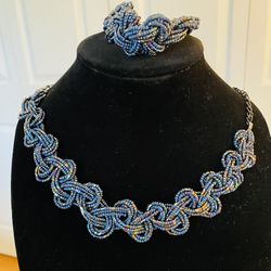 Blue Metallic Bead Necklace Set