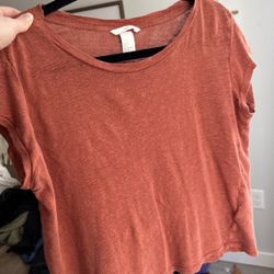 H&M Rust Linen Blend Tee – Size S