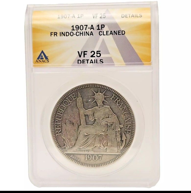 1907-A French Indo-China 1 Piastre ANACS VF 25