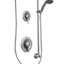 Commercial 1 Handle Wall Mounted Tub and Shower Trim Kit with Spout in Brushed Nickel (Valve Not Included)
