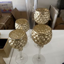 Gold Mercury Glass Goblet Candle Holders (Set of 4)