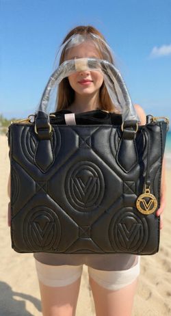 Valentino Orlandi small Kayla quilted tote back with top Handel and detachable cross body strap