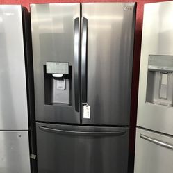 New Scratch And Dent LG 22 Cu Ft Black Stainless Steel Counter Depth French Door Fridge. 1 Year Warranty 