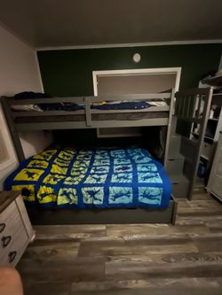 Gray Twin over Full Bunk Bed with Stairs