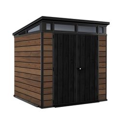 Keter DecoCoat 7x7 Premium Modern Outdoor Storage Shed Walnut Brown