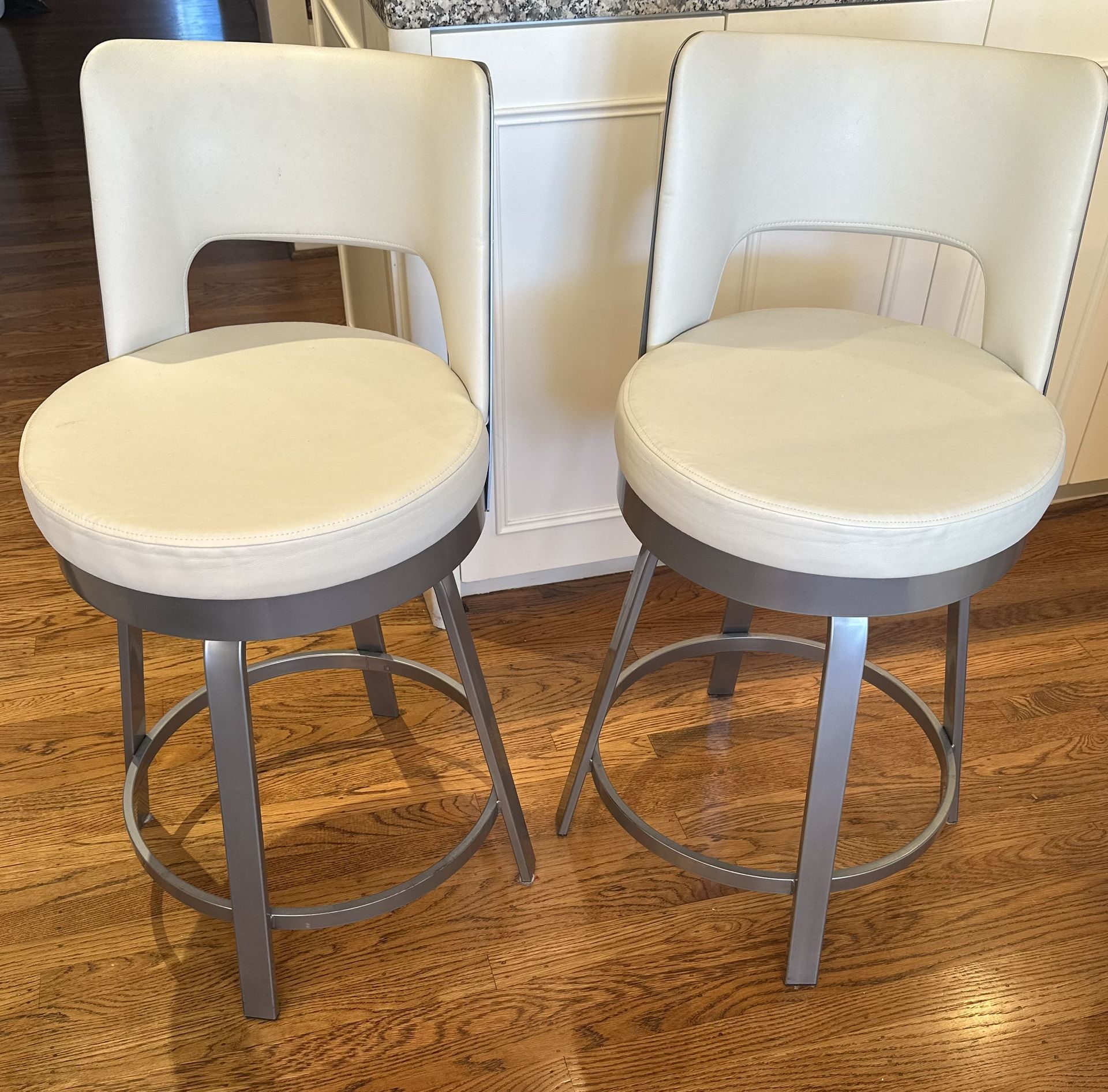 Pair Of Amisco Swivel Bar Stools Brushed Steel Frame