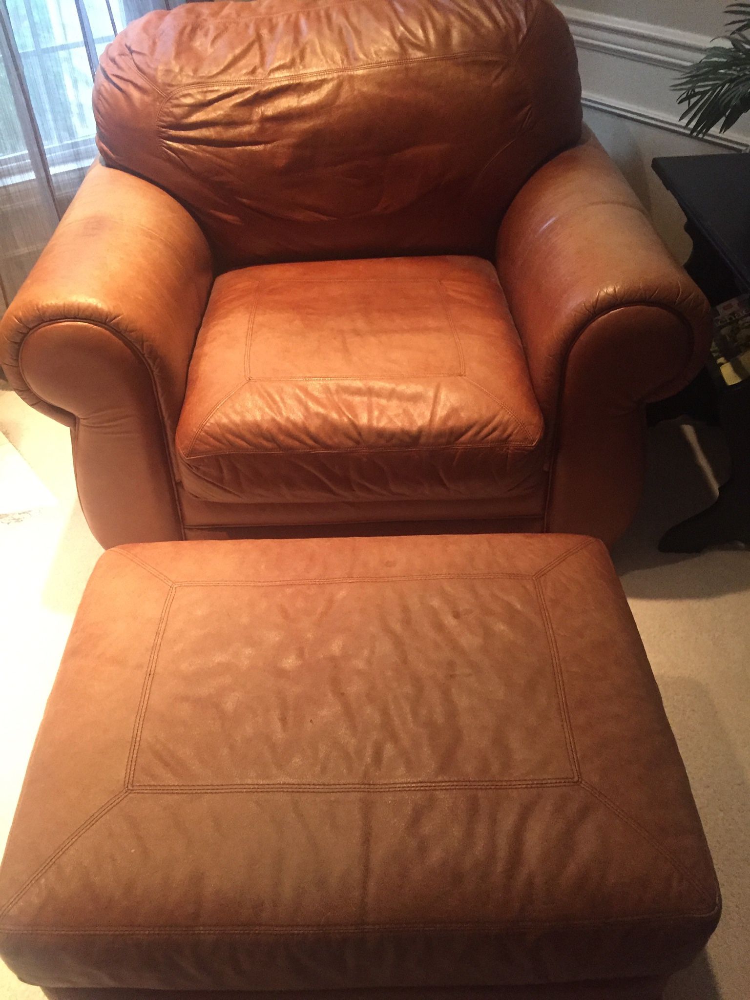 Leather Bassett Chair & Ottoman 