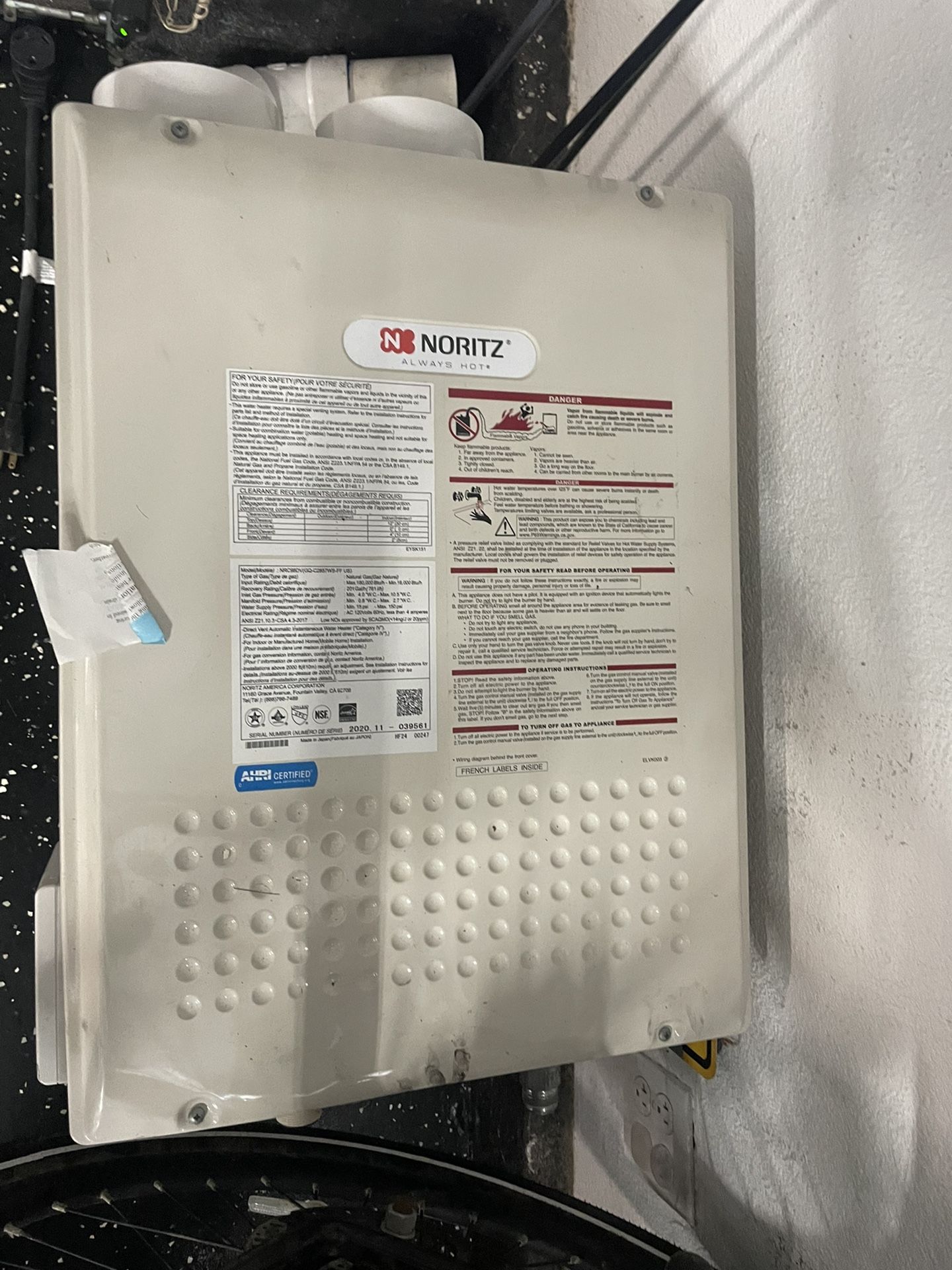 Noritz Tankless Water Heater Model NRC98DV