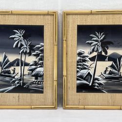Vintage 1959 Vietnam Landscape Paintings on Silk