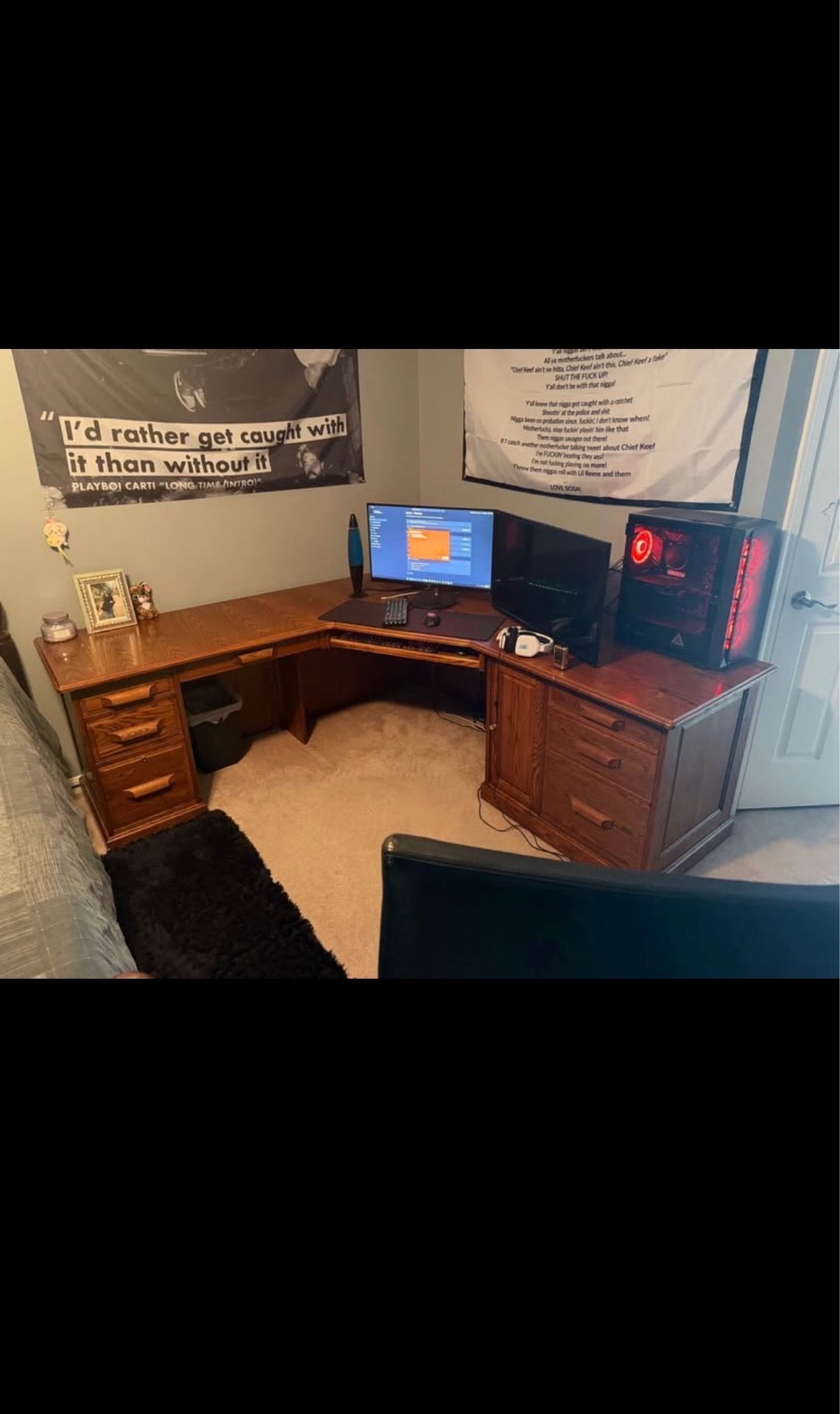 Large Real Wood L Shaped Desk