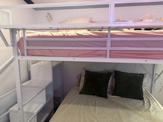 Full size loft bed with stairs and storage