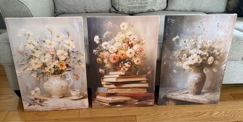 Set of 3 Floral Still Life Canvas Wall Art