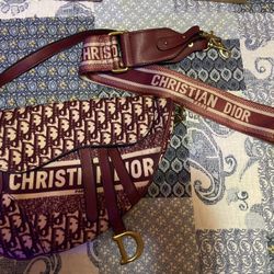 Christian Dior Saddle Zip Closure Red Canvas/leather Shoulder Bag 
