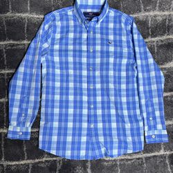 Vineyard Vines Whale Shirt | Boys Size M 12-14 Blue Plaid Long Sleeve Button Up