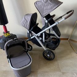 Uppababy Vista V2 Double Stroller With Bassinet Theo