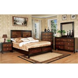 Brand New Acaia & Walnut 4pc Queen Bedroom Set (Available In California & Eastern King)