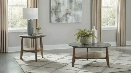 Bradley Smokey Grey/Dark Brown 2-Piece Round SmartTop Coffee Table Set