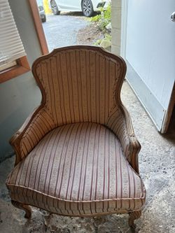 Victorian-Style Bergère Armchair — Striped Upholstery