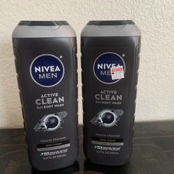 NIVEA MEN Active Clean 3-in-1 Men's Body Wash with Charcoal, Vanilla Bourbon Scent, 16.9 fl oz New.   $7.00 for both 