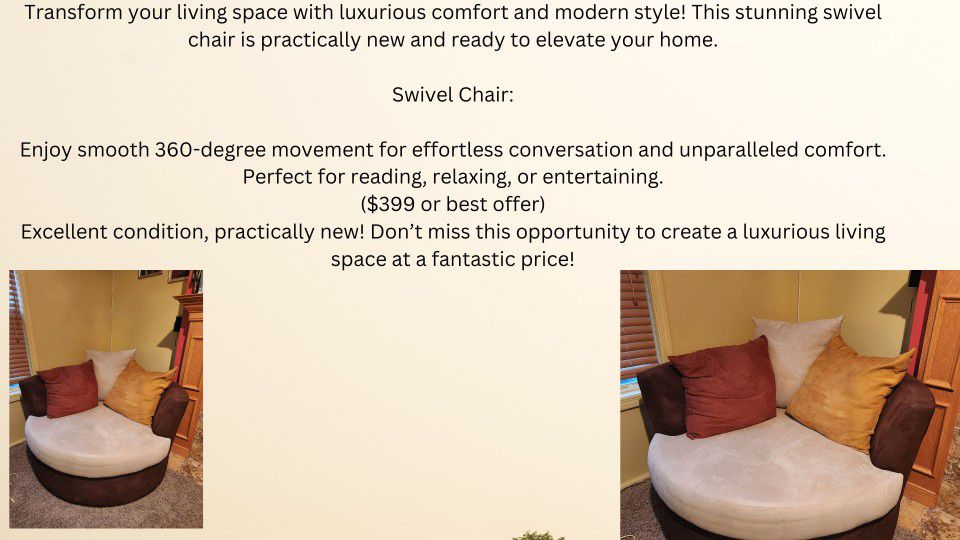 Living Room Luxury for Less: Swivel Chair (Like New!)**