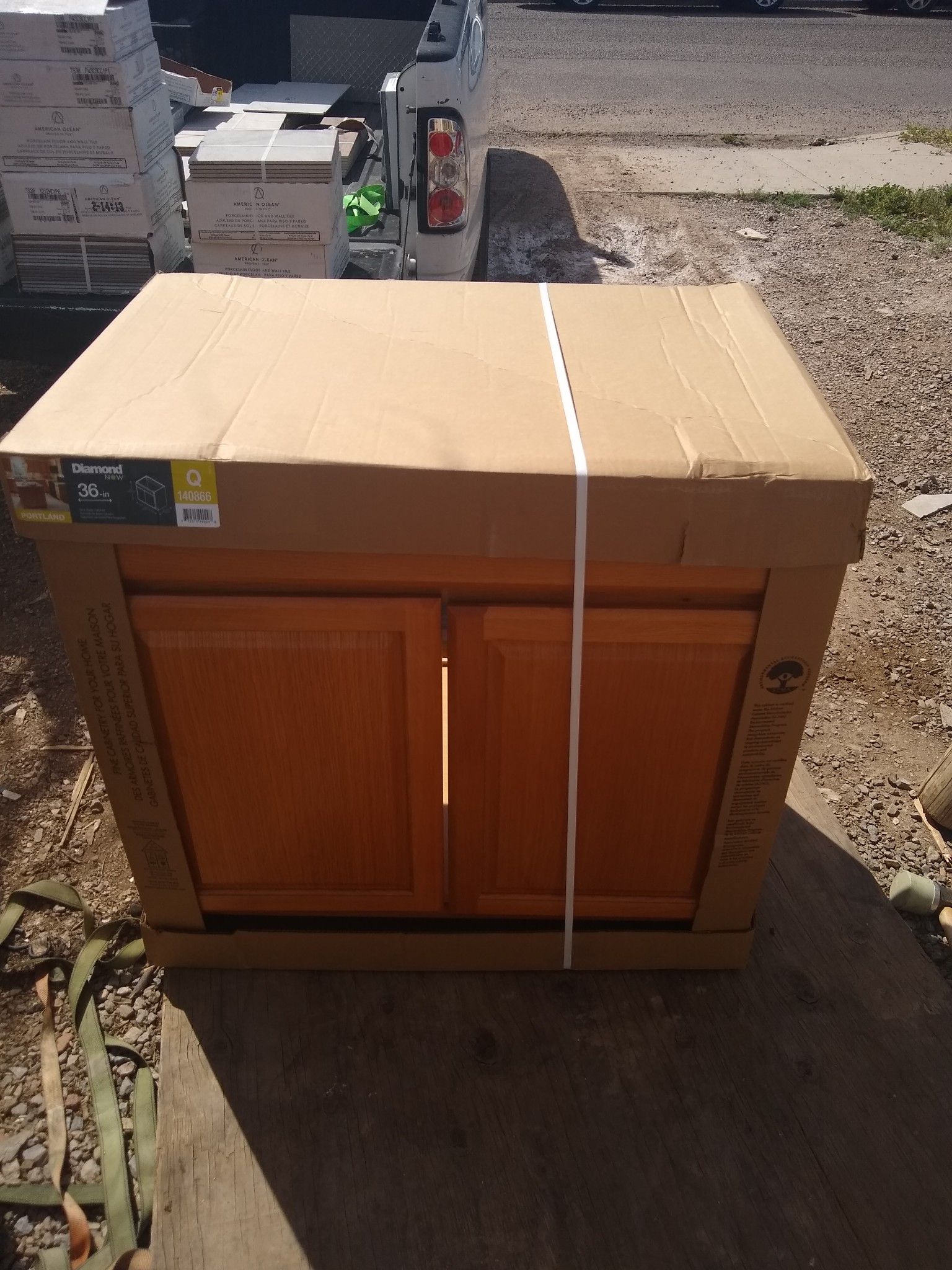 Brand new Diamond Now Portland 36" Wheat Sink Base Cabinet -