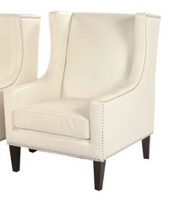 White Faux  Leather Wingback Accent Chair